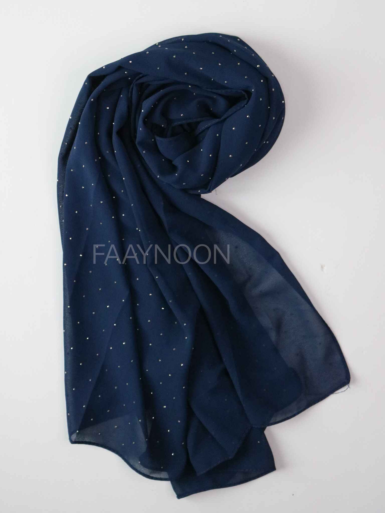 Rhinestone Chiffon - Navy Blue