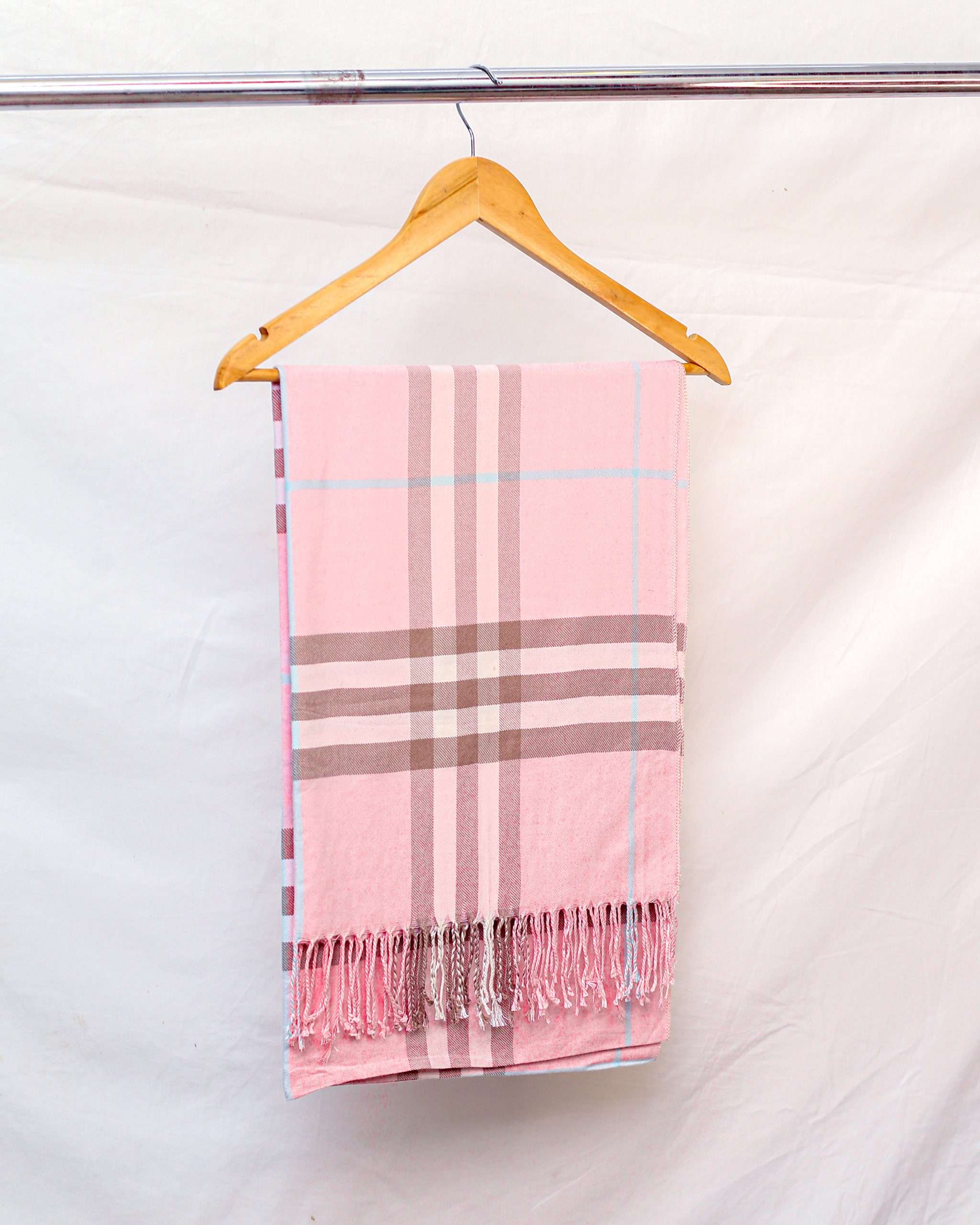 Pink Checkered Cashmere Shawl/Scarf