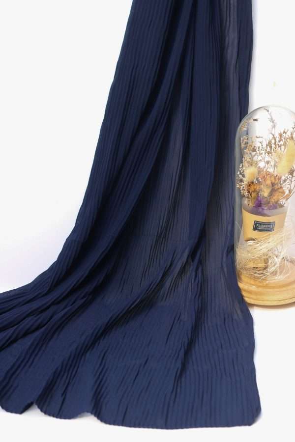 Pleated Navy Blue Chiffon Georgette