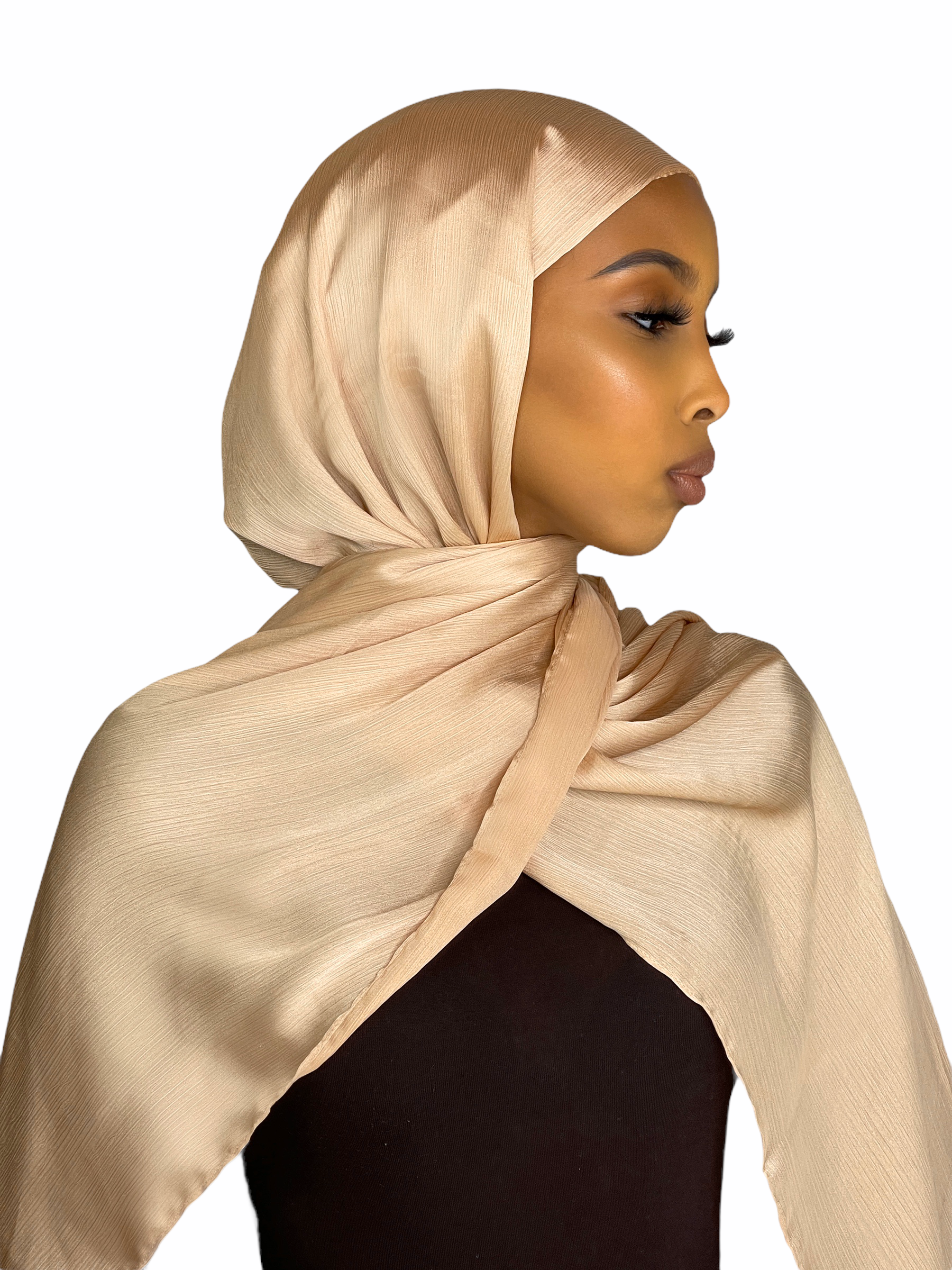 Crinkle Silk Hijab Cream Golden